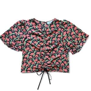 Elliatt Textured Floral Print Cinch Tie Crop Top - XS